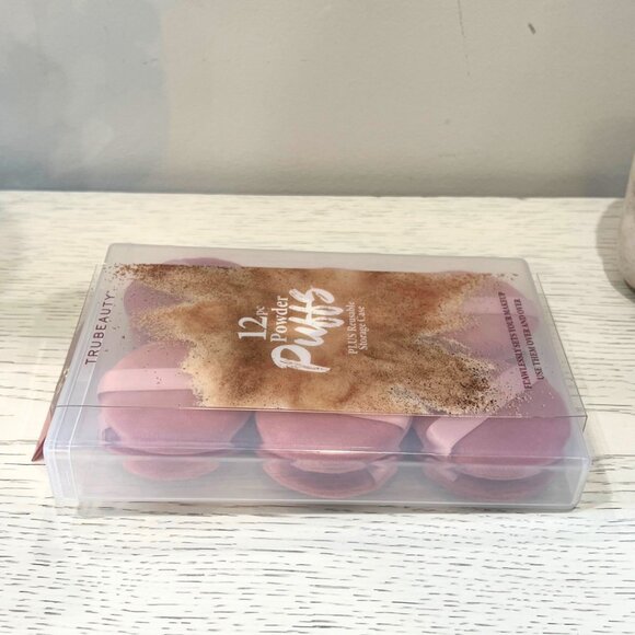 12 Piece Powder Puffs Set plus Reusable Storage Case Trubeauty Mauve Pink - Picture 4 of 6